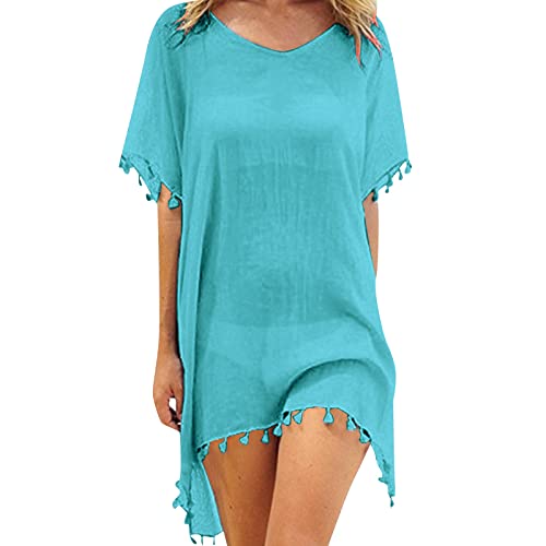 Strandponcho Damen Cover Up Strandkleid Sommerkleid Bikini Cover Up Fransen Strandkleid Sommer Bademode Longshirt Tunika Strandponcho Mit Quasten von Generic