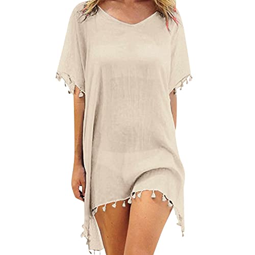 Strandponcho Damen Cover Up Strandkleid Sommerkleid Bikini Cover Up Fransen Strandkleid Sommer Bademode Longshirt Tunika Strandponcho Mit Quasten von Generic