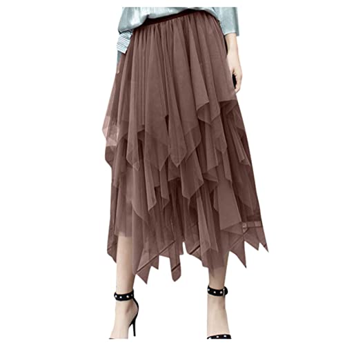 Strandrock Damen High Waist Dehnbarer Rock Damen Ballettrock Damen Elegant Freizeitrock Damen Boho Maxi Rock Minirock Damen Plisseerock Damen Tüllrock Damen (A-Bronze, One Size) von Generic