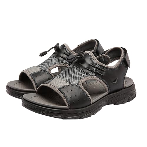 Strandsandalen Herren Leder Mit Elastischen Und Magic Sticker: Sandalen Herren 43 Rutschfest Wanderschuhe Leicht Hikingsandals Arch Support Sommersandale Waterproof Sportsandale Einfarbig von Generic