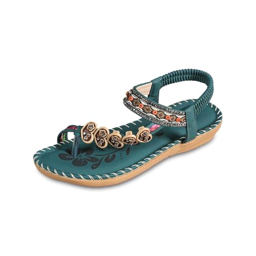 Strandschuhe Damen Flache Sandalen mit Strass Glitzer Perlen Band Hausschuhe für Strandurlaub Freizeit Alltag Bequeme Sommerschuhe für Frauen (GN2, 42) von Generic