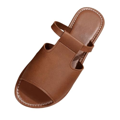 Strandschuhe Damen Sandalen Elegant Flache, Sandalen Damen Flach Braun Schuhe Weich Bequem Freizeitschuhe Aushöhlen Atmungsaktiv Arbeitsschuhe Modisch Outdoorsandalen Einfarbig Trekkingschuhe von Generic