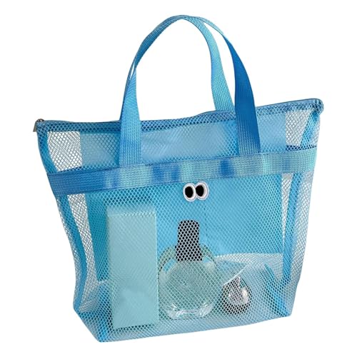 Strandtasche aus Mesh mit Reißverschluss, Strandtasche aus Mesh mit Reißverschluss – große Strandtasche für Damen, leicht, multifunktional, mit Reißverschluss, blau, Se référer au descriptif von Generic