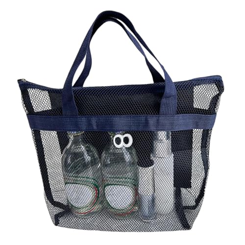 Strandtasche aus Mesh mit Reißverschluss, Strandtasche aus Mesh mit Reißverschluss – große Strandtasche für Damen, leicht, multifunktional, mit Reißverschluss, marineblau, Se référer au descriptif von Generic