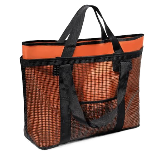 Strandtasche - übergroße Gaze Tote, wasserdichtes Futter und geräumige Fächer | Verstärkte Griffe für Handtücher, Sandspielzeug, Picknickzubehör, Poolausrüstung, Sommerfahrt und fa, orange, verwijzen von Generic