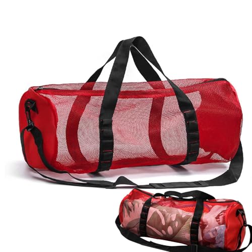 Strandtaschen aus Netzstoff für Damen, Strandtasche mit Reißverschluss | Strandtasche Umhängetasche – Sandfreie Netz-Reisetaschen für Schwimmbad, große Strandtasche, Band-Handtasche, rot, Se référer von Generic