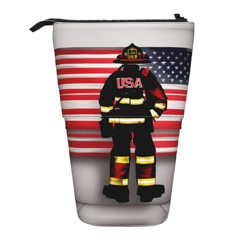 Strapazierfähig Federmappe Roter Streifen Feuerwehrmann USA Flagge Stiftemappe mit Reißverschluss Pencil Case für College Mädchen Studenten von Generic