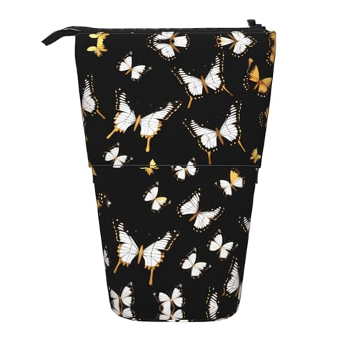 Strapazierfähig Stifthalter Goldweiße Schmetterlinge Schwarzer Druck Bleistift Tasche Premium Federmäppchen für Damen Kinder Erwachsener von Generic