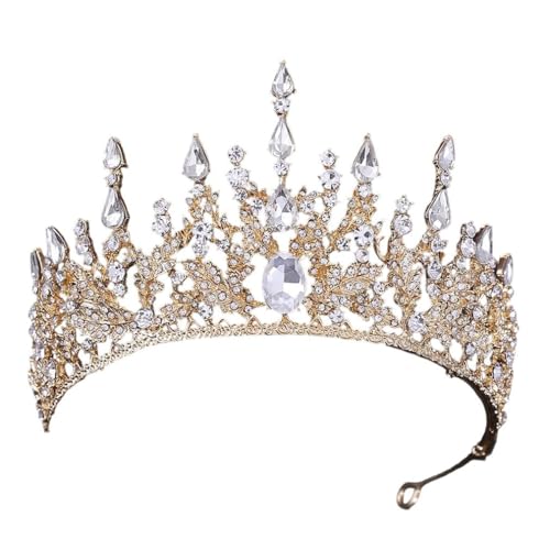 Strass Braut Tiaras Krone Strass Festzug Diadem Schleier Tiara Hochzeit Haarschmuck Gold Weiß von Generic
