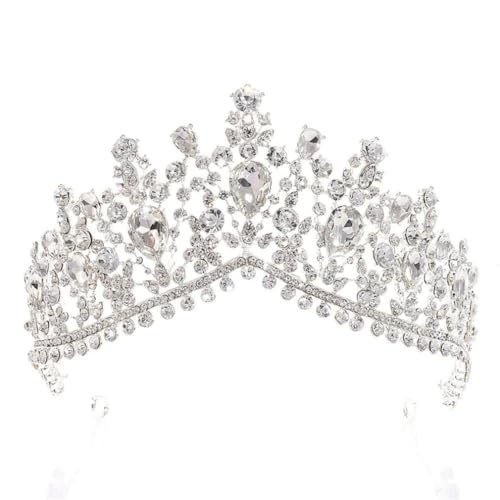 Strass Braut Tiaras Krone mit Kamm Festzug Diadem Schleier Tiara Hochzeit Haarschmuck Silber Weiß von Generic
