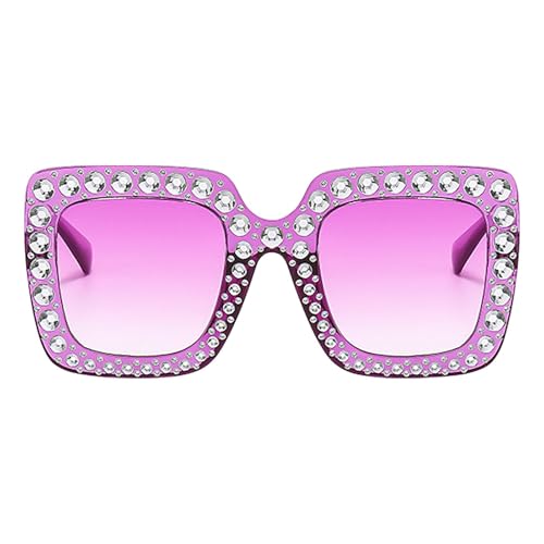 Strass-Sonnenbrille – dekorative quadratische Brille, modische Sonnenbrille für Damen, stilvolle Strass-Brillen, funkelnd, Purpur, Refer to description von Generic