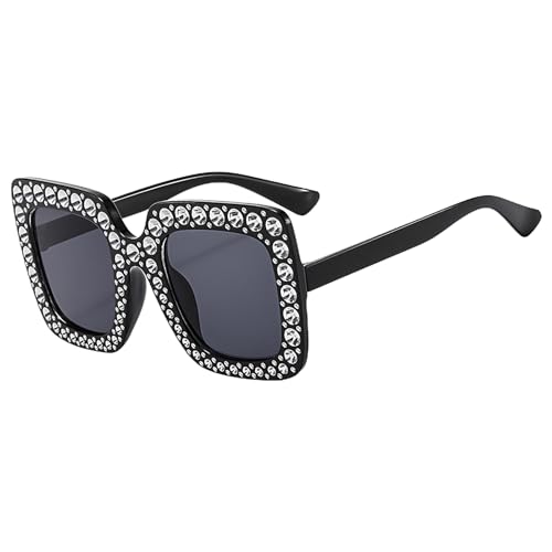 Strass-Sonnenbrille – dekorative quadratische Brille, modische Sonnenbrille für Damen, stilvolle Strass-Brillen, funkelnd, Schwarz, Refer to description von Generic