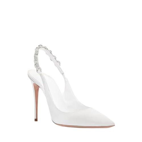 Strass Spitze Zehenpartie Slingback Stiletto Fersen Geschlossene Zehe Rückenfreie Anzugschuhe Frauen Elegant Abend Party Formelle Schuhe,Weiß,38 EU von Generic
