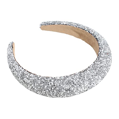 Strass Stirnband Bling Kristall Stirnband Glitzer Dick Gepolstertes Haarband Perlen Stirnband Mode Muttertag Festival Haarschmuck Für Frauen Mädchen Haarspangen Clips (Silver, One Size) von Generic