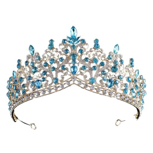 Strass-Tiara-Krone für Damen, Party, Brautkrone, Hochzeit, Haarschmuck, Gold, Himmelblau von Generic