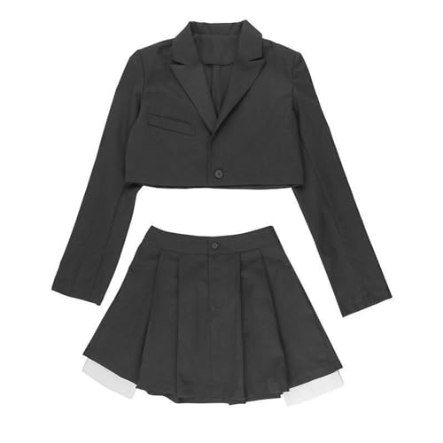 Street Style Fashion Kontrastfarbener Anzug Rock Anzug im Herbst Schlankes zweiteiliges Set Damen-Dunkelgrau-S von Generic