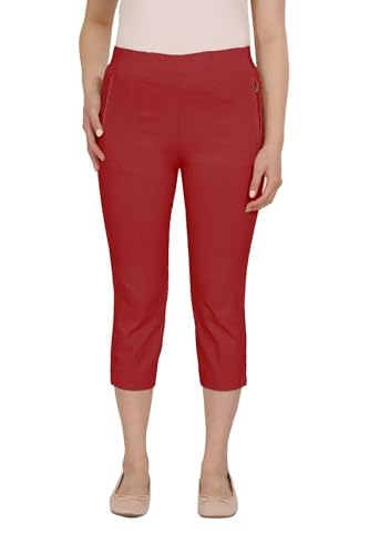 Stretch 7/8 Sommer Hose, komfortabler Gummibund, gerader Schnitt, sehr dehnbar, geeignet für Senioren, Schlupfhose mit Taschen (DE/NL/SE/PL, Numerisch, 36, Rot) von Generic