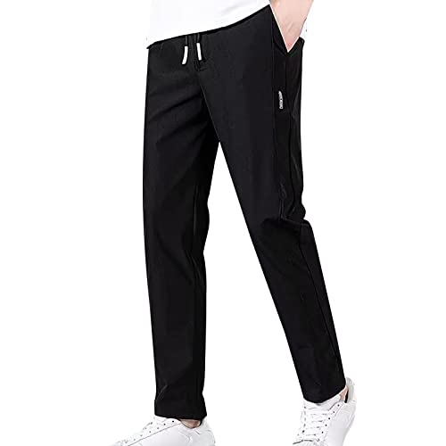 Stretch Geradem Schnitt Anzughose für Männer lang Jogginghose Sporthose mit Tasche Regular Fit Freizeithose Trainingshose Herren Drawstring Belt Elastische Hosen Schwarz 3XL von Generic