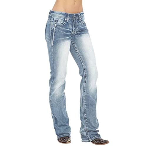 Stretch Jeanshose Damen 2023 Damen Jeans Slim Slim Große Flag Print Independence Day Denim Pants Shape Jeans Damen Damenjeans Mit Hohen Bund (Light Blue, XXL) von Generic
