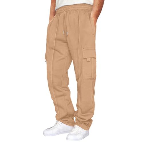 Stretch Jogginghose für Männer Atmungsaktiv Sweathose Jungen Geradem Schnitt Freizeithose Jogger Einfarbig Trainingshose Herren Bundgummi Elastische Hosen NOFS Relaxing Hose Khaki L von Generic