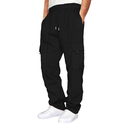 Stretch Jogginghose für Männer Atmungsaktiv Sweathose Jungen Geradem Schnitt Freizeithose Jogger Einfarbig Trainingshose Herren Bundgummi Elastische Hosen NOFS Relaxing Hose Schwarz 3XL von Generic