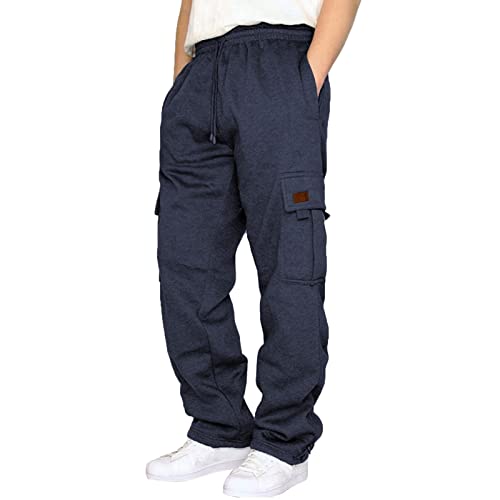 Stretch Jogginghose für Männer Atmungsaktiv Sweathose Jungen Geradem Schnitt Freizeithose Jogger Einfarbig Trainingshose Herren Bundgummi Elastische Hosen Relaxing Hose Marine 5XL von Generic