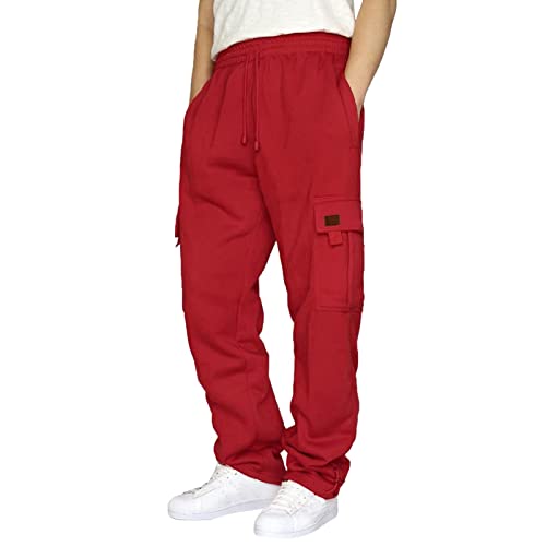 Stretch Jogginghose für Männer Atmungsaktiv Sweathose Jungen Geradem Schnitt Freizeithose Jogger Einfarbig Trainingshose Herren Bundgummi Elastische Hosen Relaxing Hose Rot 4XL von Generic