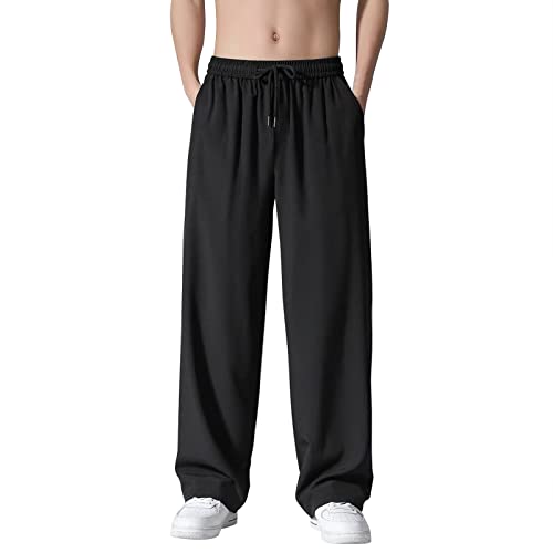 Stretch Jogginghose für Männer Atmungsaktiv Sweathose Jungen Geradem Schnitt Freizeithose Jogger Einfarbig Trainingshose Herren Bundgummi Elastische Hosen Relaxing Hose Schwarz 2XL Herren Jogginghose von Generic