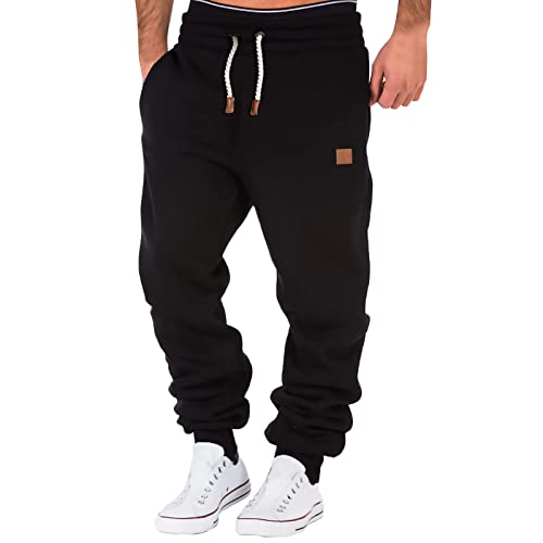 Stretch Jogginghose für Männer Atmungsaktiv Sweathose Jungen Geradem Schnitt Freizeithose Jogger Einfarbig Trainingshose Herren Bundgummi Elastische Hosen Relaxing Hose Schwarz 3XL von Generic