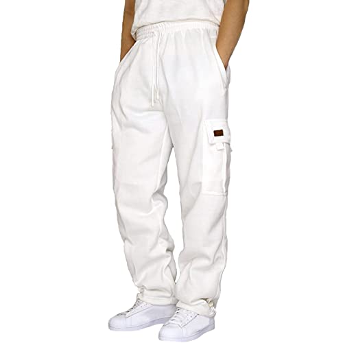 Stretch Jogginghose für Männer Atmungsaktiv Sweathose Jungen Geradem Schnitt Freizeithose Jogger Einfarbig Trainingshose Herren Bundgummi Elastische Hosen Relaxing Hose Weiß 4XL von Generic