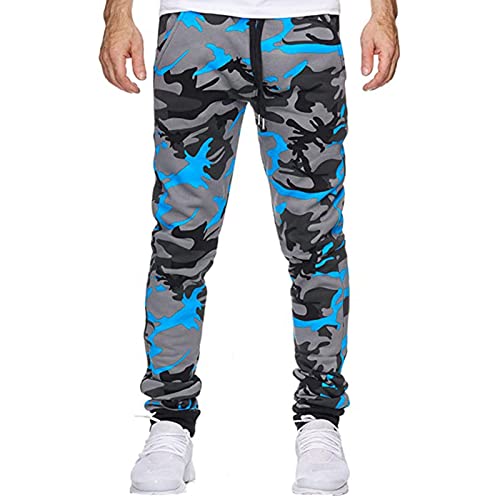 Stretch Jogginghose für Männer Baumwolle Eindicken Sweathose Jungen Bunt Camouflage Druck Freizeithose Trainingshose SweatLaufhose Stretchy Breite Modernpants Jogger Blau XL von Generic