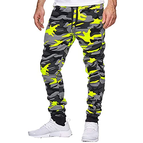 Stretch Jogginghose für Männer Baumwolle Eindicken Sweathose Jungen Bunt Camouflage Druck Freizeithose Trainingshose SweatLaufhose Stretchy Breite Modernpants Jogger Gelb 3XL von Generic