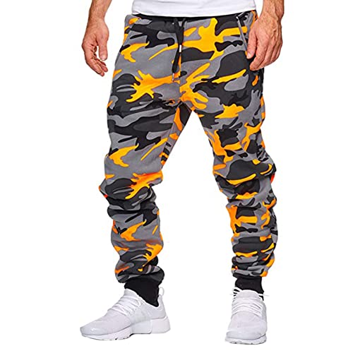 Stretch Jogginghose für Männer Baumwolle Eindicken Sweathose Jungen Bunt Camouflage Druck Freizeithose Trainingshose SweatLaufhose Stretchy Breite Modernpants Jogger Orange L von Generic