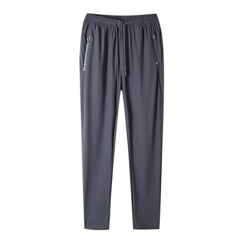 Stretch Jogginghose für Männer Lang Baumwolle Sweathose Loose Fit Geradem Schnitt Freizeithose Sommer Outdoor Leicht Trainingshose mit Reißverschlusstaschen Relaxing Hose Grau 6XL von Generic