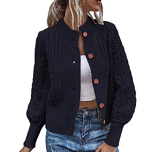 Strick Cardigan Damen Kurz | Grobstrickjacke Damen Kurz Baumwolle | Strickjacke Mit Knöpfen Grobstrick Grob Pullover Strickjacken Langarm Cardigan Strickpullover Jacke Sweater Strick Elegant Top von Generic