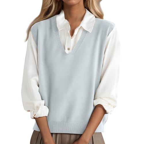 Strick Pullunder Damen Wollweste Damen Anzugweste Für Damen Blau Pullunder Damen Schwarz Schwarzer Pullunder Damen Damenwesten Elegant Pullover Weste Damen Strick Gray L von Generic