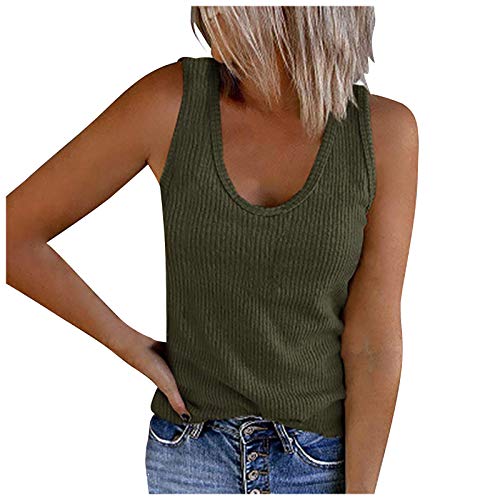 Strick Tank Top Damen Sexy Tank mit Knopf Sommer Elegant Ribbed Tops Ärmellose V-Ausschnitt Shirt Basic Einfarbig Strickoberteil Bluse Sommer Shirts Für Frauen von Generic