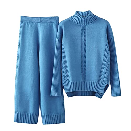 Strickanzug Damen, Zweiteiliger Freizeitanzug - Rundhals Strickpullover Oberteil und Lang Hosen, Elegant Outfits Set, Winter Loungewear, Jogginganzug von Generic