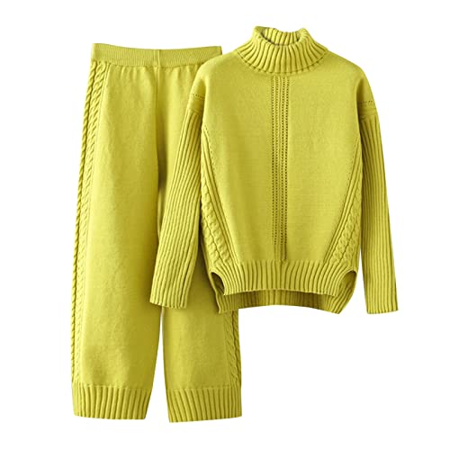Strickanzug Damen Set, Damen Strickpullover Zweiteiliger Anzug Freizeitanzug Rundhals Strick Pullover Oberteil und Lang Hosen Elegant Outfits 2 Stück Set Winter Loungewear Set Jogginganzug von Generic