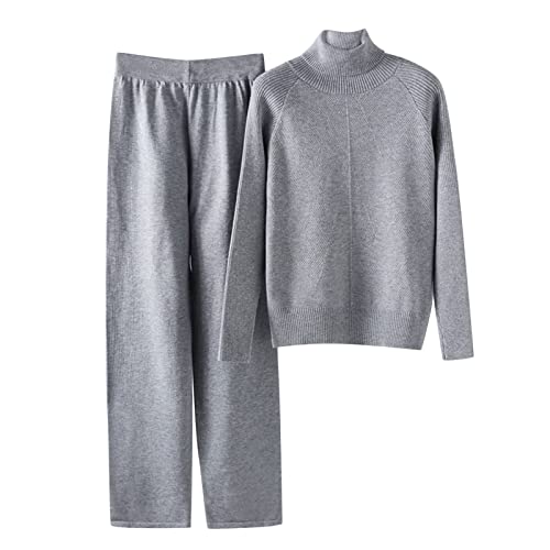 Strickanzug Damen Set, Zweiteiliger Anzug Freizeitanzug Rundhals Strick Pullover Oberteil Und Lang Hosen Elegant Outfits Winter Loungewear Jogginganzug von Generic