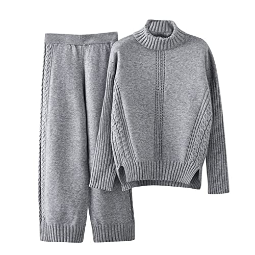Strickanzug Damen Set, Damen Strickpullover Zweiteiliger Anzug Freizeitanzug Rundhals Strick Pullover Oberteil und Lang Hosen Elegant Outfits 2 Stück Set Winter Loungewear Set Jogginganzug von Generic