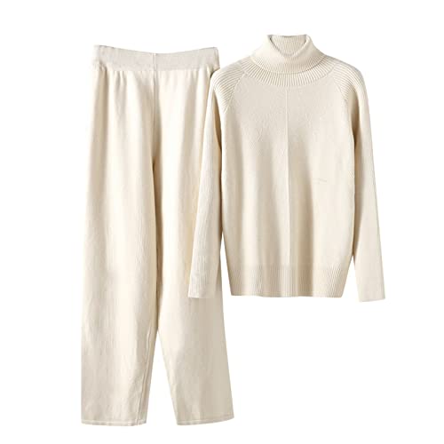 Strickanzug Damen Set, Zweiteiliger Freizeitanzug Mit Rundhals Pullover Und Lang Hosen - Elegant Winter Loungewear Jogginganzug von Generic