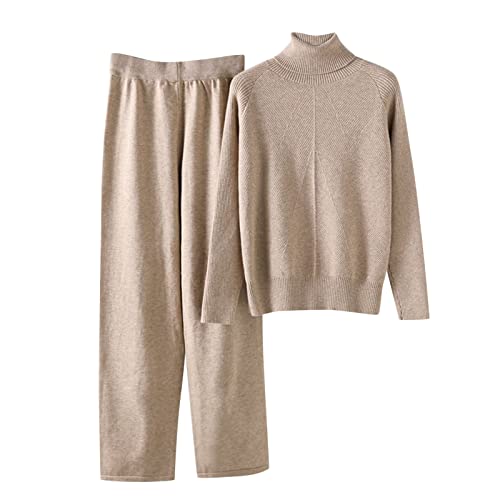 Strickanzug Damen Set, Damen Strickpullover Zweiteiliger Anzug Freizeitanzug Rundhals Strick Pullover Oberteil und Lang Hosen Elegant Outfits 2 Stück Set Winter Loungewear Set Jogginganzug von Generic