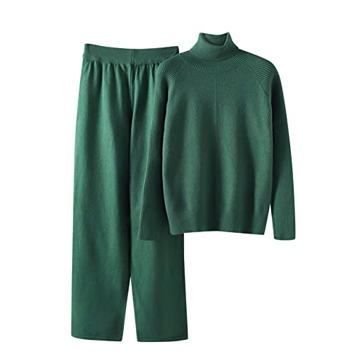 Strickanzug Damen Set, Damen Strickpullover Zweiteiliger Anzug Freizeitanzug Rundhals Strick Pullover Oberteil und Lang Hosen Elegant Outfits 2 Stück Set Winter Loungewear Set Jogginganzug von Generic