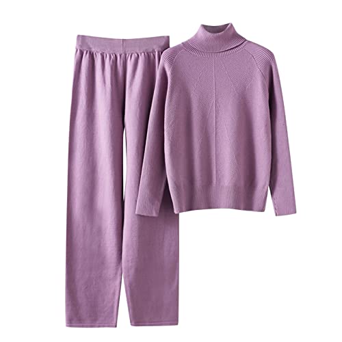 Strickanzug Damen Set, Damen Strickpullover Zweiteiliger Anzug Freizeitanzug Rundhals Strick Pullover Oberteil und Lang Hosen Elegant Outfits 2 Stück Set Winter Loungewear Set Jogginganzug von Generic