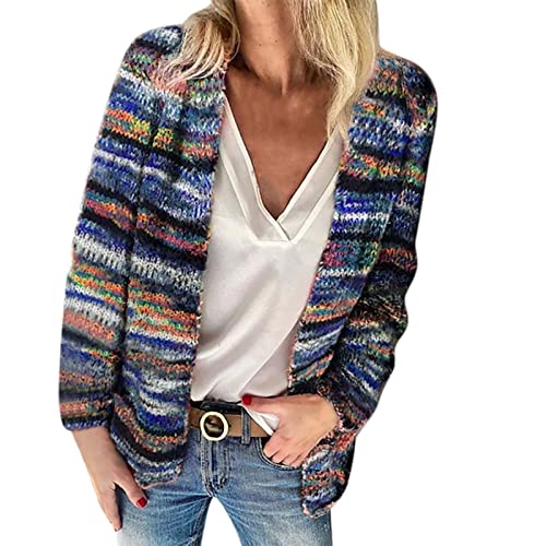 Strickjacke Damen, Strickjacke Damen Kurz Cardigan mit Tasche Bunt Strickjacken Casual Oversize Strickpullover Winter Elegant Outwear Open Front Pulllover Strickcardigan Jacke von Generic