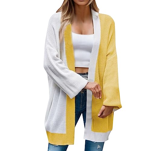 Strickjacke Damen, Strickjacke Damen Lang Cardigan Farbblock Casual Oversize Strickpullover Elegant Strickjacken Winter Outwear Langarm Open Front Pullover Locker Jacke Mantel von Generic
