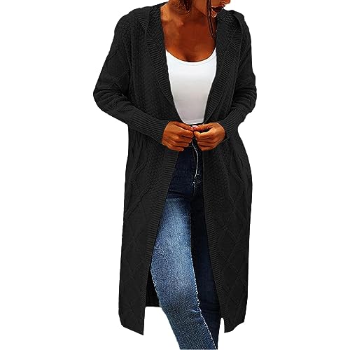 Strickjacke Damen, Strickjacke Damen Lang Cardigan mit Kapuze Grobstrick Strickjacken Casual Große Größen Strickcardigan Elegant Strickpullover Herbst Winter Outwear Strickmantel Jacke von Generic