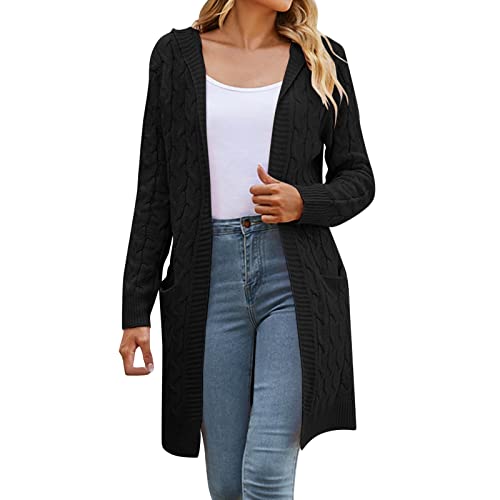 Strickjacke Damen, Strickjacke Damen Lang Cardigan mit Kapuze Grobstrick Strickjacken Casual Große Größen Strickcardigan Elegant Strickpullover Winter Outwear Strickmantel Jacke von Generic