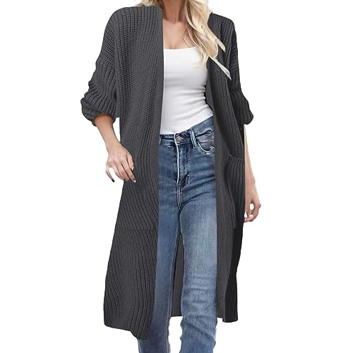 Strickjacke Damen, Strickjacke Damen Lang Cardigan mit Tasche Elegant Große Größen Strickjacken Casual Lose Strickpullover Winter Outwear Open Front Pullover Strickcardigan Jacke von Generic
